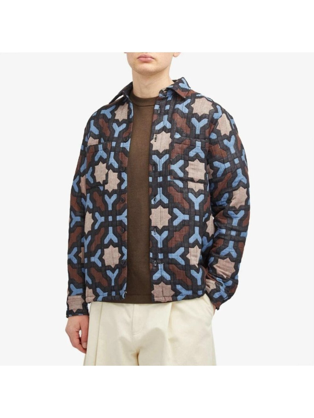 Wax London Men's Otto Giant Geo Overshirt in Black/Blue Large